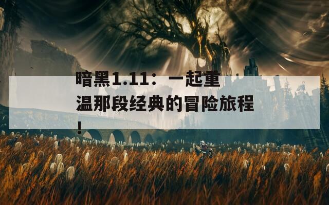 暗黑1.11：一起重温那段经典的冒险旅程！
